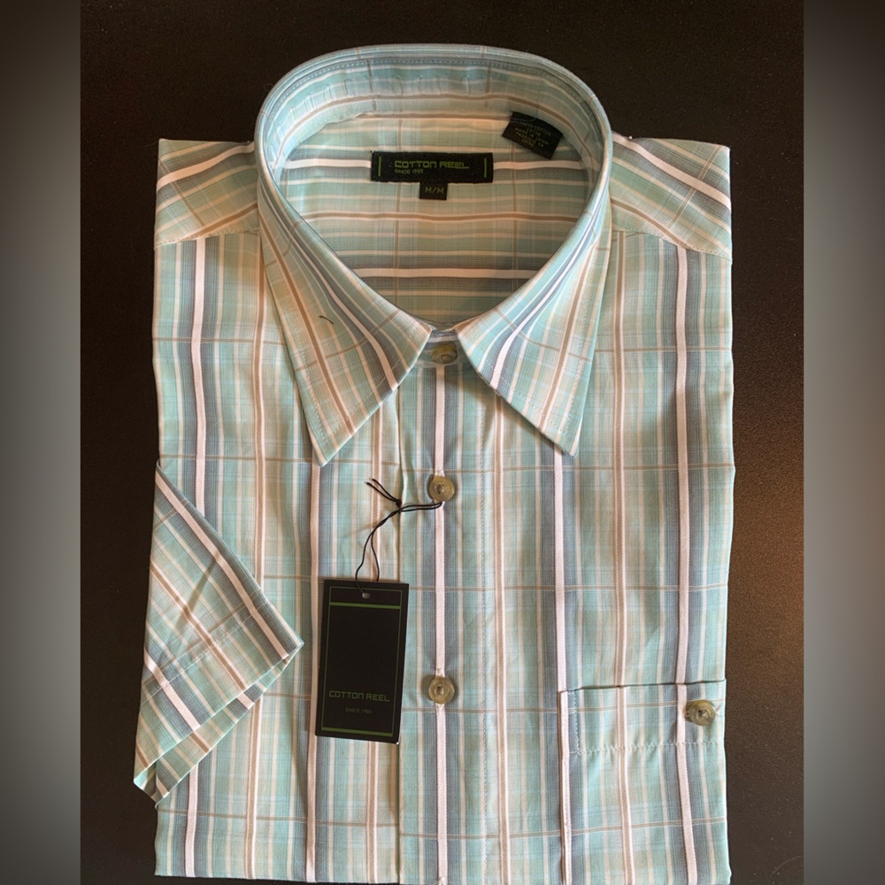 Men’s Light Blue Stripe,medium, short sleeve button up classic work